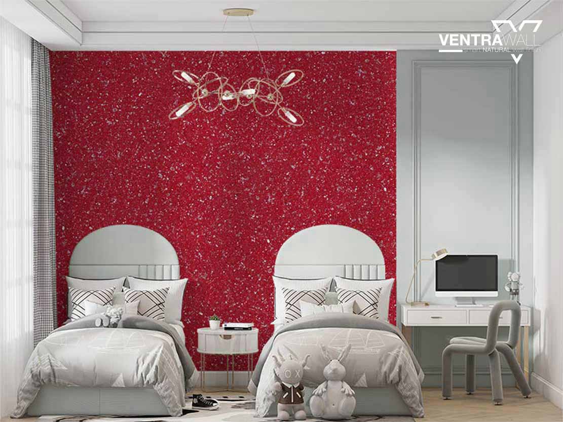 Genç odası koyu kırmızı duvar kağıdı dekoru