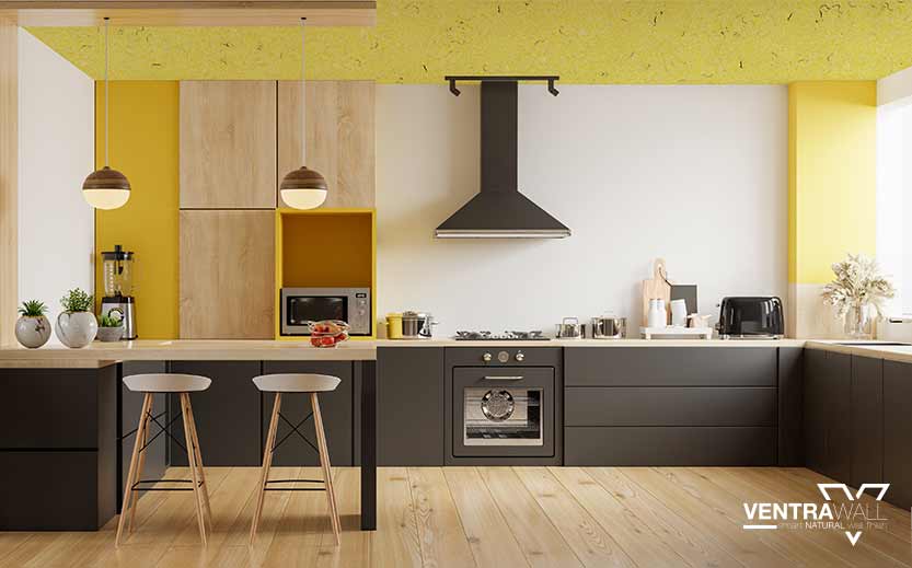 sarı duvar kağıdı ile mutfak dekorasyonu
